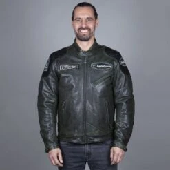 Helstons Trevor Leather Rag Green Black Jacket