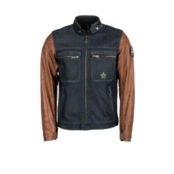 Helstons Winston Canvas Cotton Leather Blue Brown Jacket